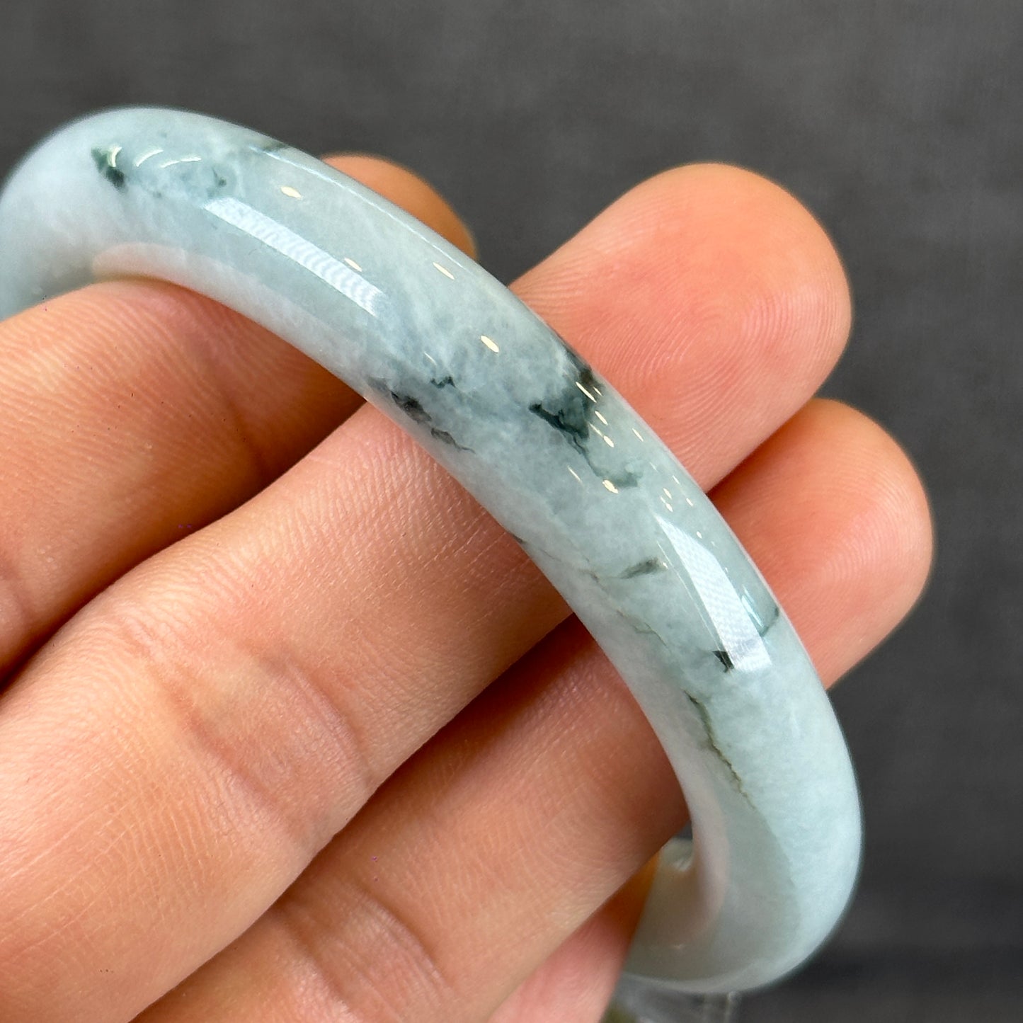 Water Green Floral Pattern Jadeite Jade Bangle Chopstick Style Size 51.2 mm Certificate 727358