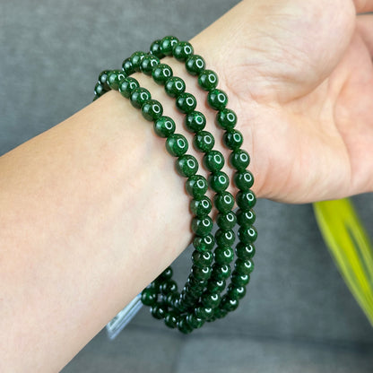 Natural Nephrite Jade High Quality Triple Wrap (108 Bead) Bracelet Size 7 mm