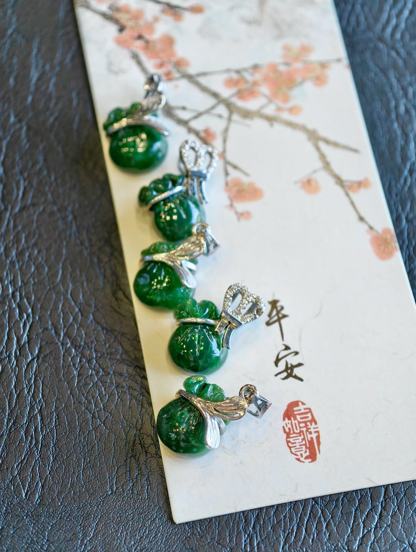 Prosperous Bag Natural Nephrite Jade Pendant  with Gold Plated  Silver Hook