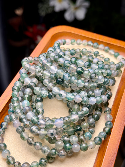 Natural Moss Agate Bracelet Size 6 mm