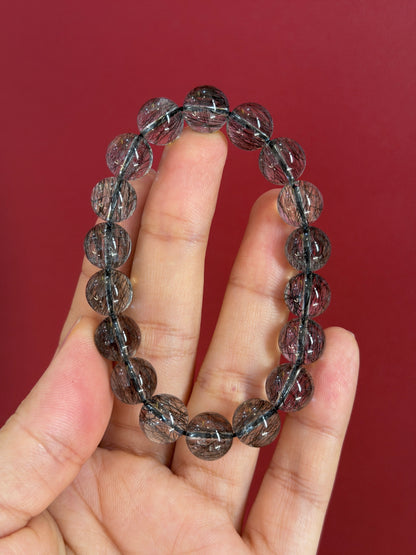 Natural Black Rutilated Quartz Bracelet Size 10 mm