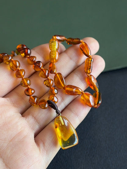 Natural Amber Necklace and Bracelet with Pendant for Kids