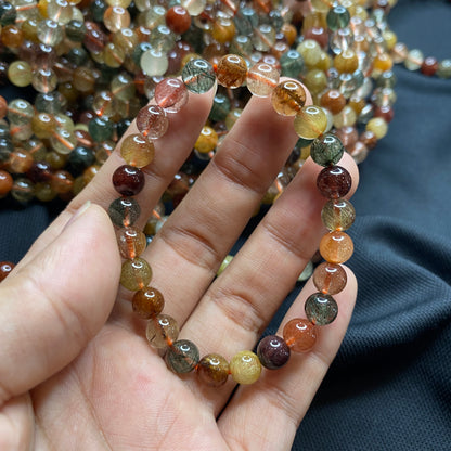 Tri Color Natural Rutilated Quartz Bracelet Size 7 mm