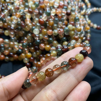 Tri Color Natural Rutilated Quartz Bracelet Size 7 mm