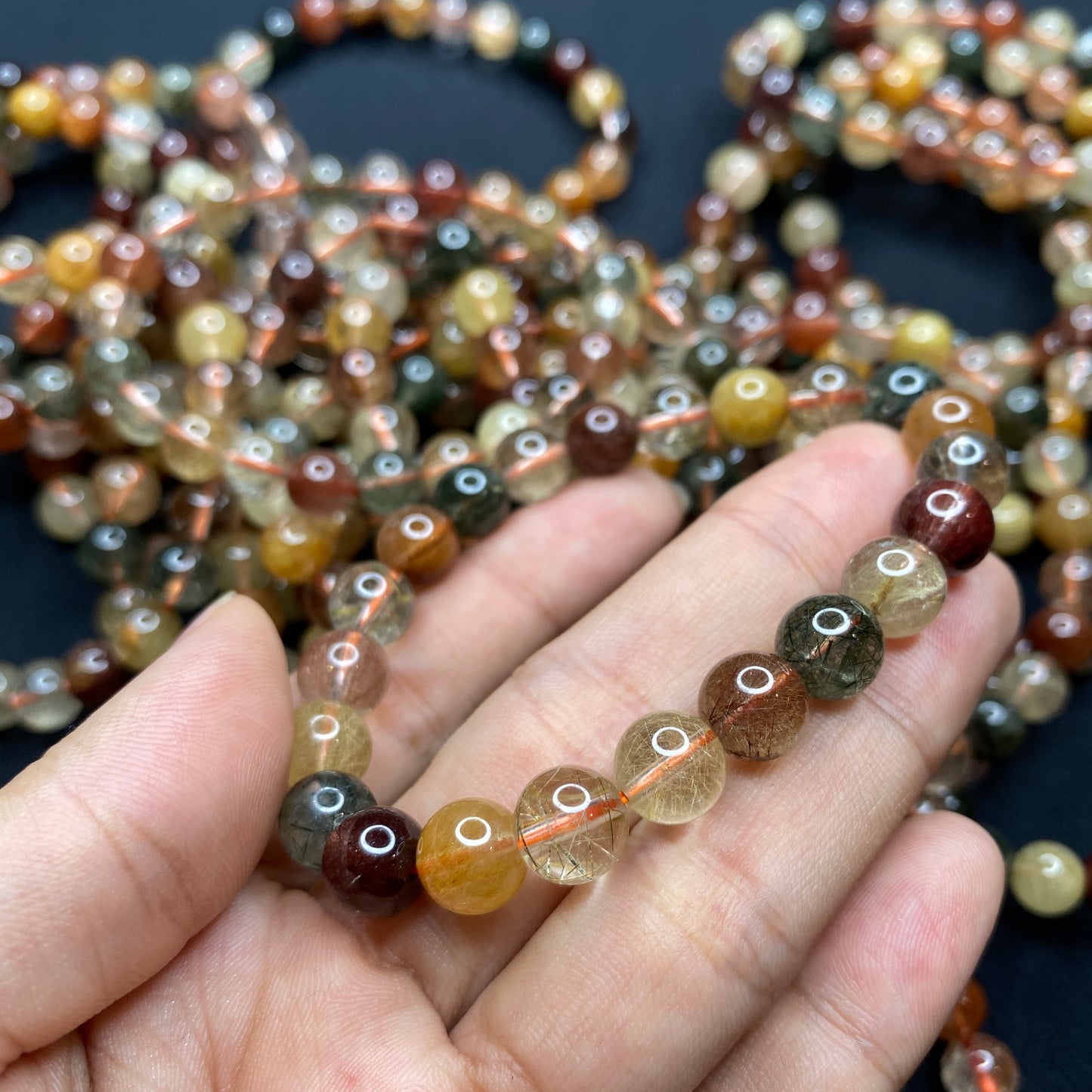 Tri Color Natural Rutilated Quartz Bracelet Size 8 mm