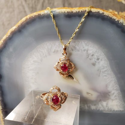 Natural Ruby Ring 10K Yellow Gold with 28 small diamonds Size 1.78