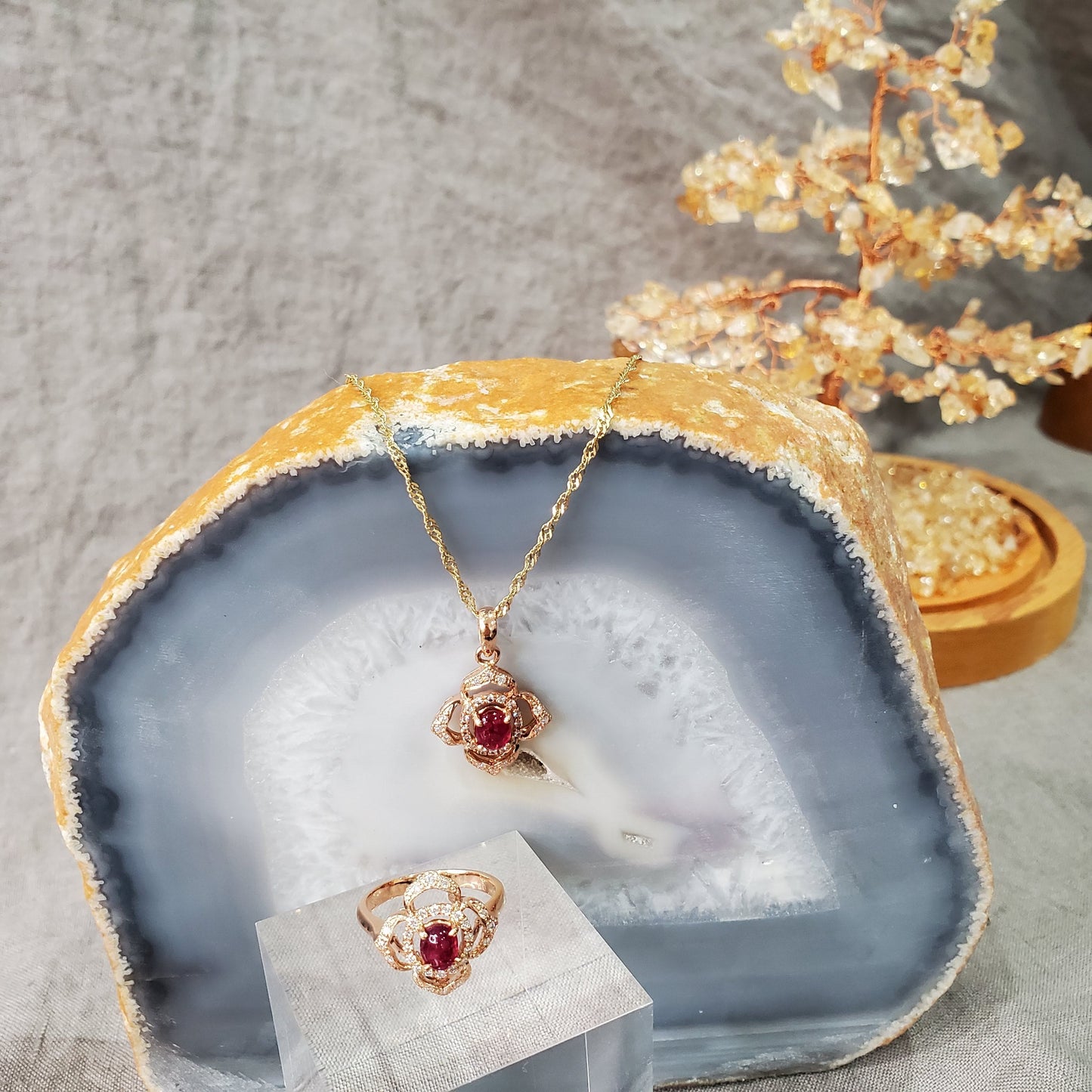 Natural Ruby Ring 10K Yellow Gold with 28 small diamonds Size 1.78