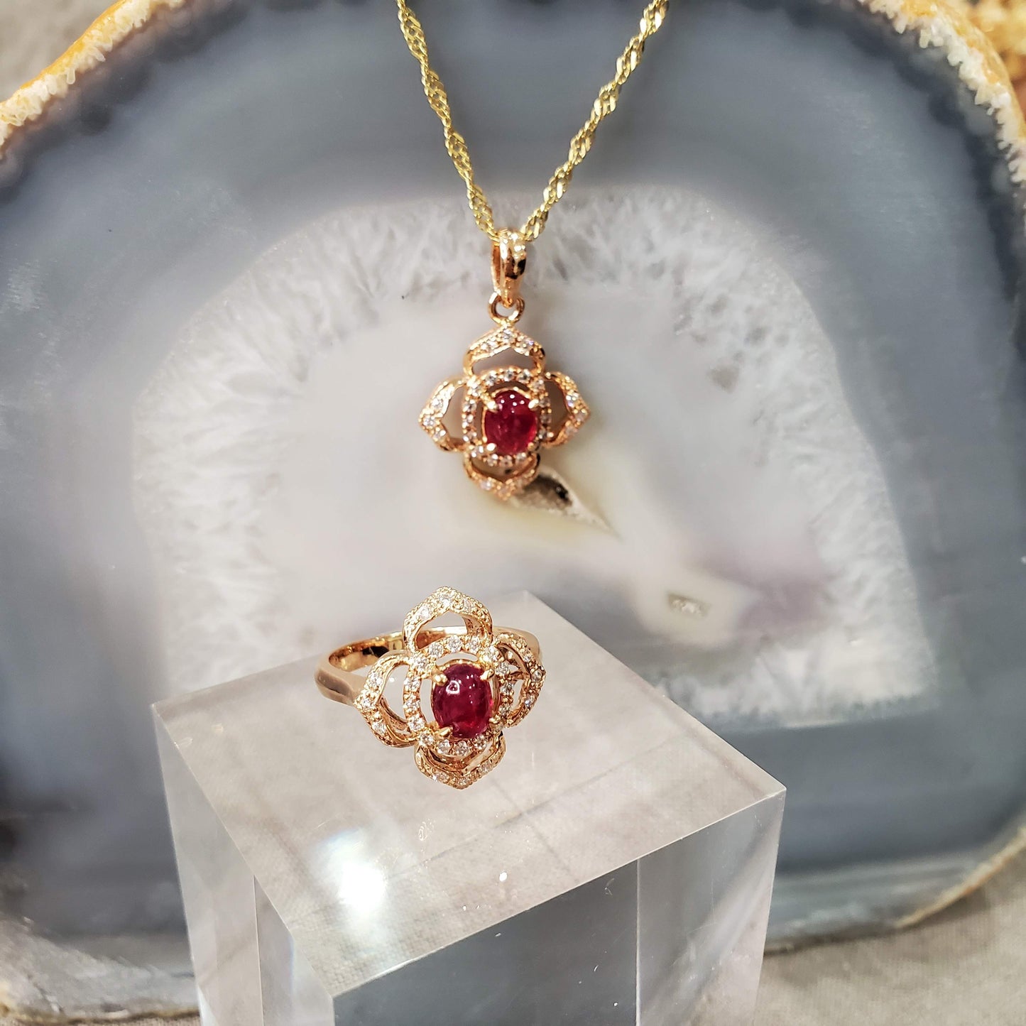 Natural Ruby Ring 10K Yellow Gold with 28 small diamonds Size 1.78