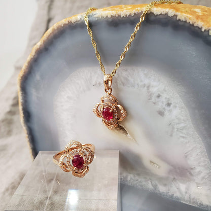 Natural Ruby Ring 10K Yellow Gold with 28 small diamonds Size 1.78