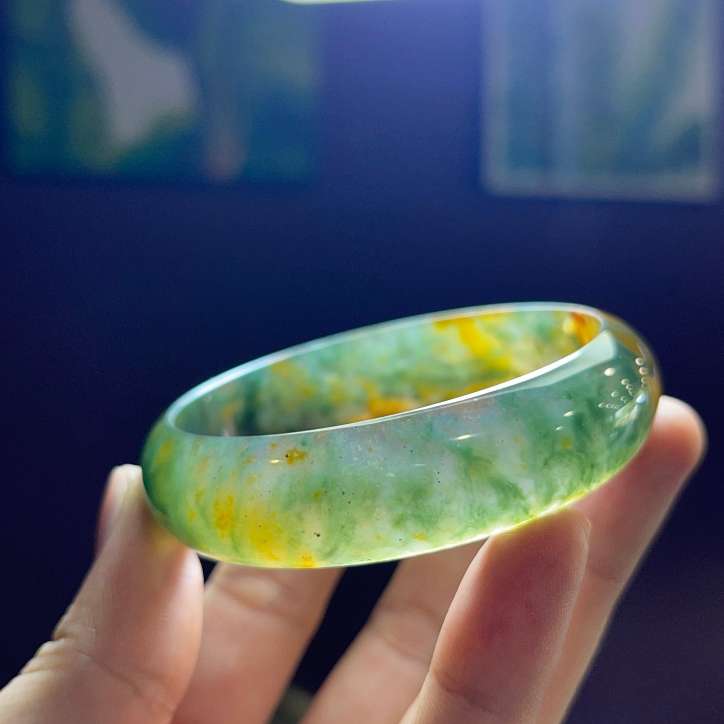 Natural Moss Agate Bangle Leaf Style Size 56 mm