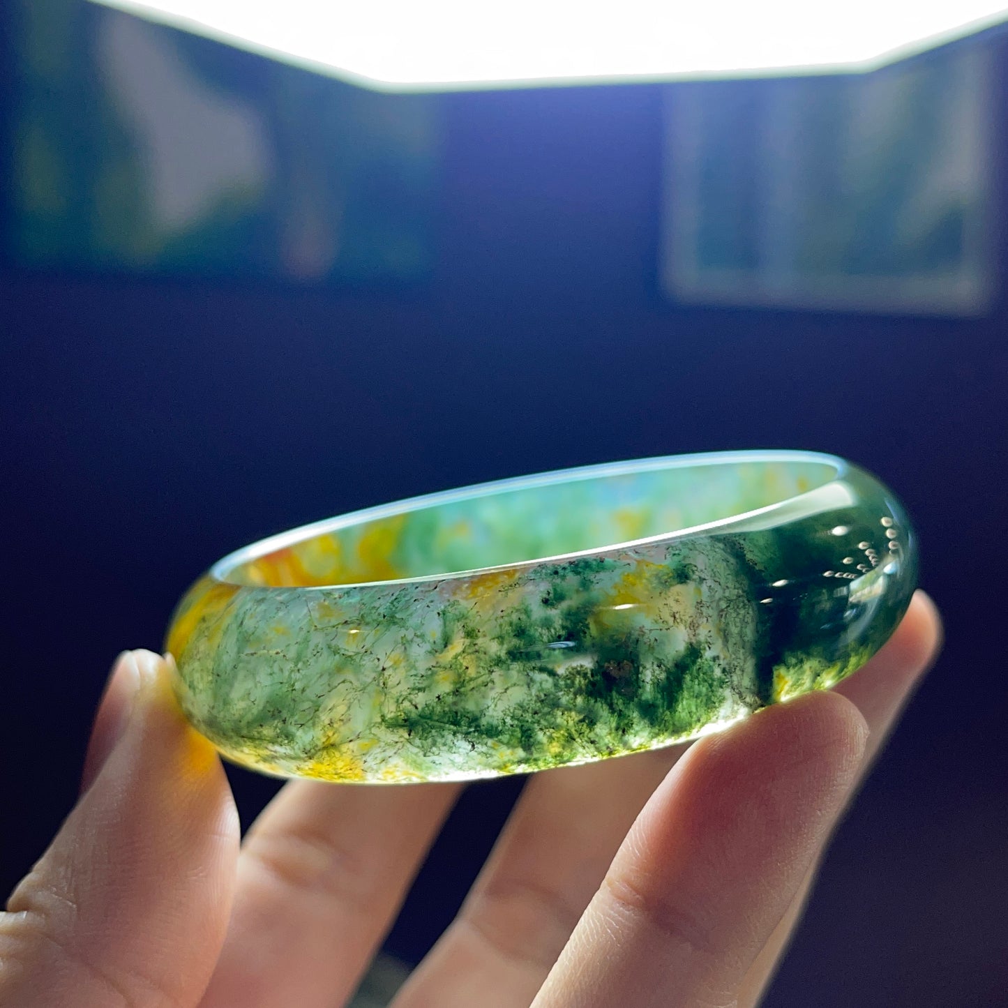 Natural Moss Agate Bangle Leaf Style Size 56 mm