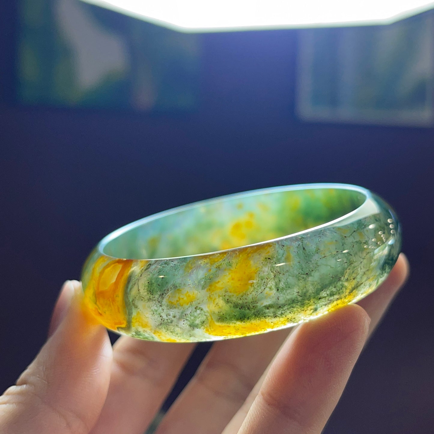 Natural Moss Agate Bangle Leaf Style Size 56 mm