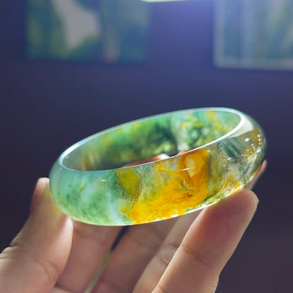 Natural Moss Agate Bangle Leaf Style Size 56 mm