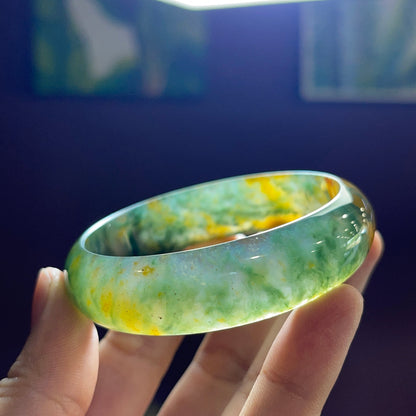 Natural Moss Agate Bangle Leaf Style Size 56 mm