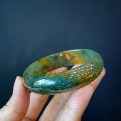 Natural Moss Agate Bangle Leaf Style Size 56 mm