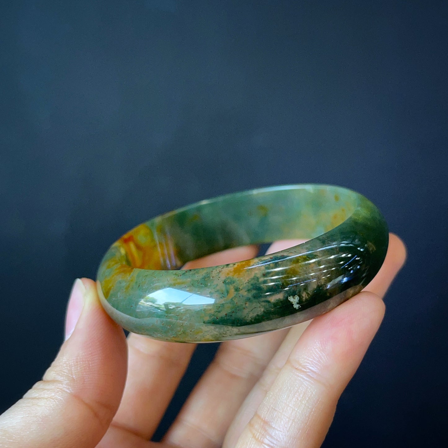 Natural Moss Agate Bangle Leaf Style Size 56 mm