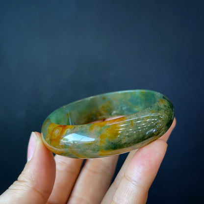 Natural Moss Agate Bangle Leaf Style Size 56 mm