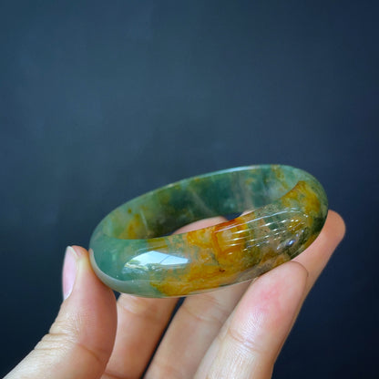 Natural Moss Agate Bangle Leaf Style Size 56 mm