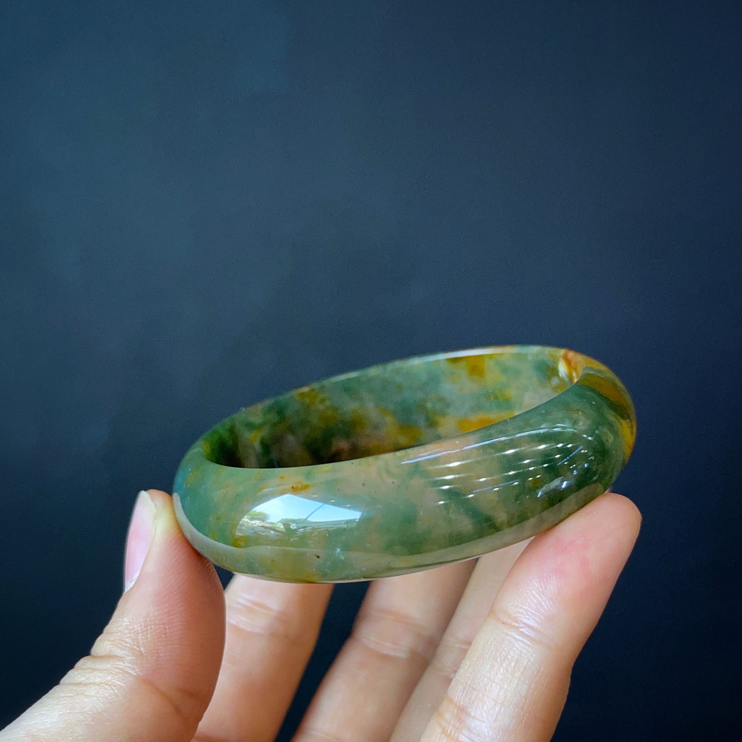 Natural Moss Agate Bangle Leaf Style Size 56 mm