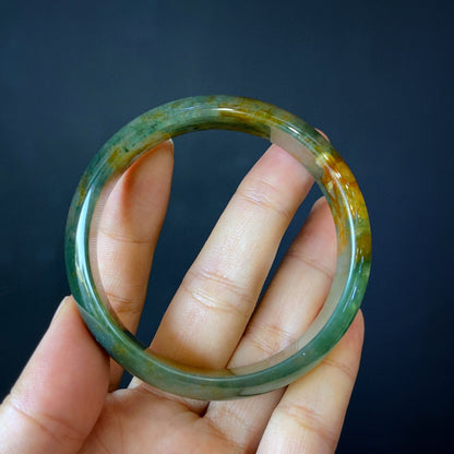 Natural Moss Agate Bangle Leaf Style Size 56 mm