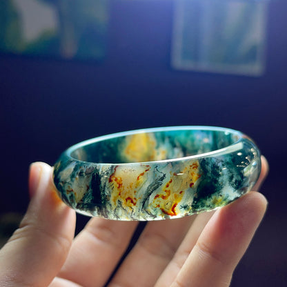 Natural Moss Agate Bangle Leaf Style Size 54 mm