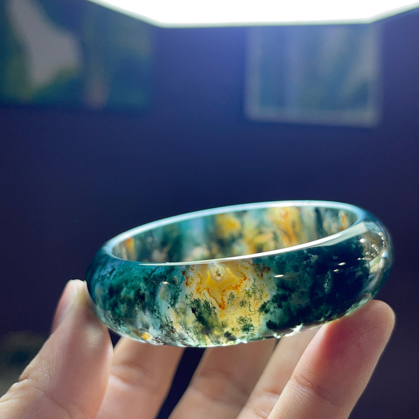 Natural Moss Agate Bangle Leaf Style Size 54 mm