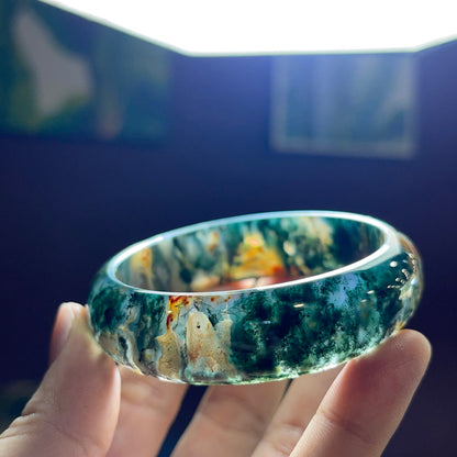 Natural Moss Agate Bangle Leaf Style Size 54 mm