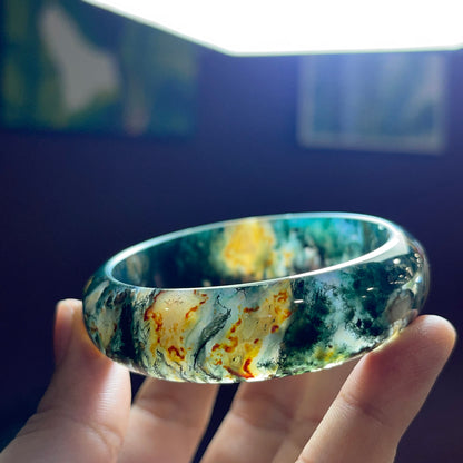 Natural Moss Agate Bangle Leaf Style Size 54 mm