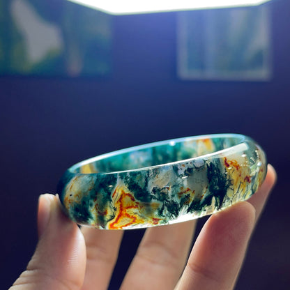 Natural Moss Agate Bangle Leaf Style Size 54 mm