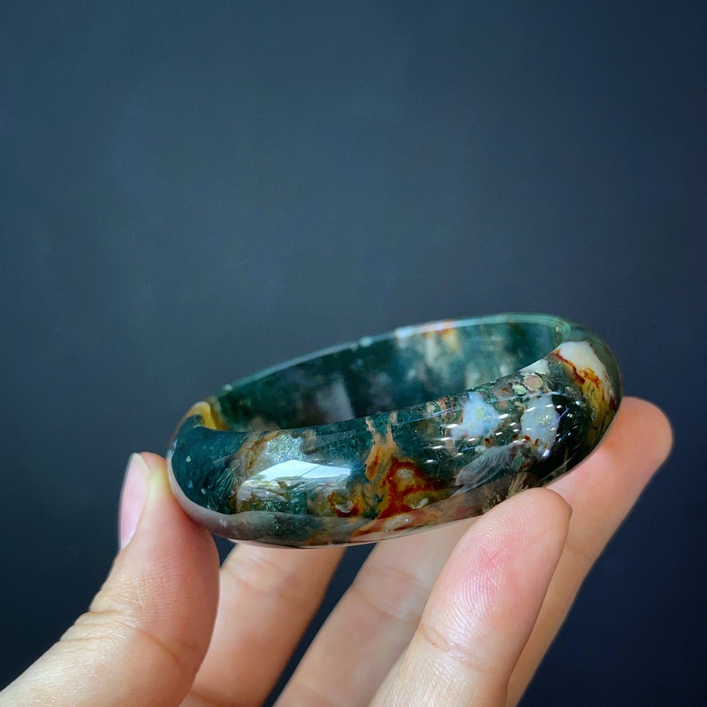 Natural Moss Agate Bangle Leaf Style Size 54 mm