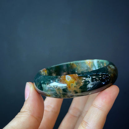 Natural Moss Agate Bangle Leaf Style Size 54 mm