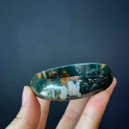 Natural Moss Agate Bangle Leaf Style Size 54 mm