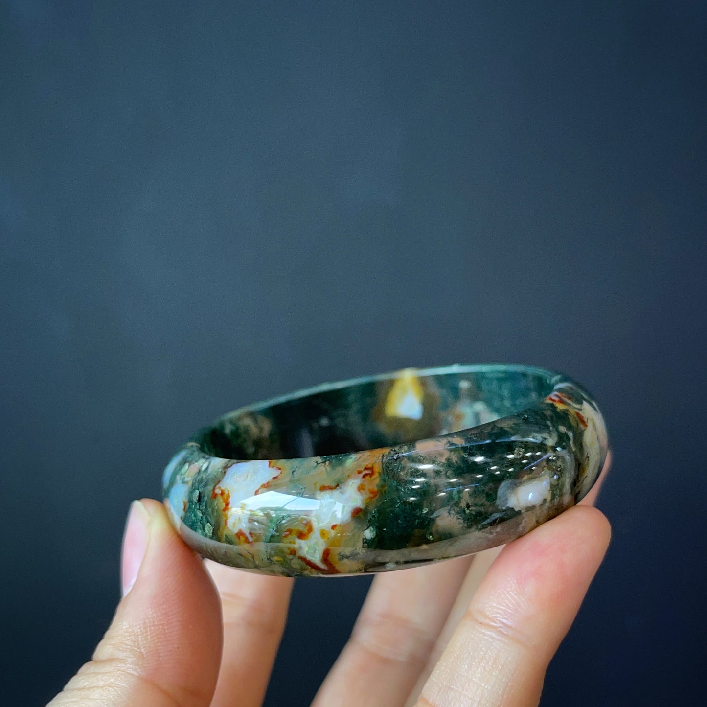 Natural Moss Agate Bangle Leaf Style Size 54 mm