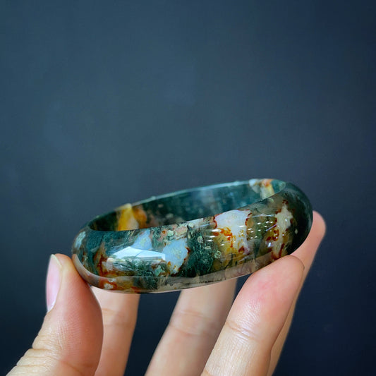 Natural Moss Agate Bangle Leaf Style Size 54 mm