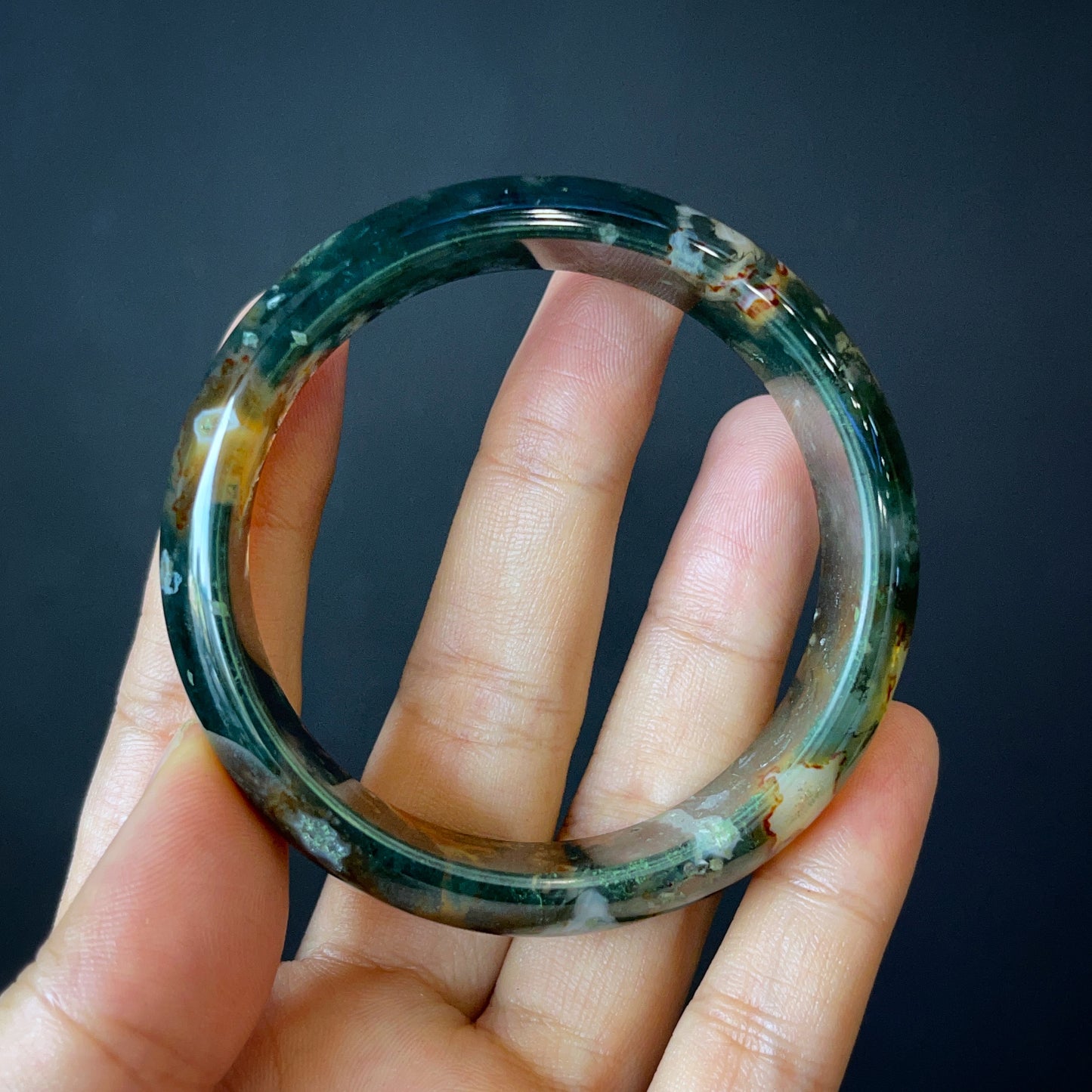 Natural Moss Agate Bangle Leaf Style Size 54 mm