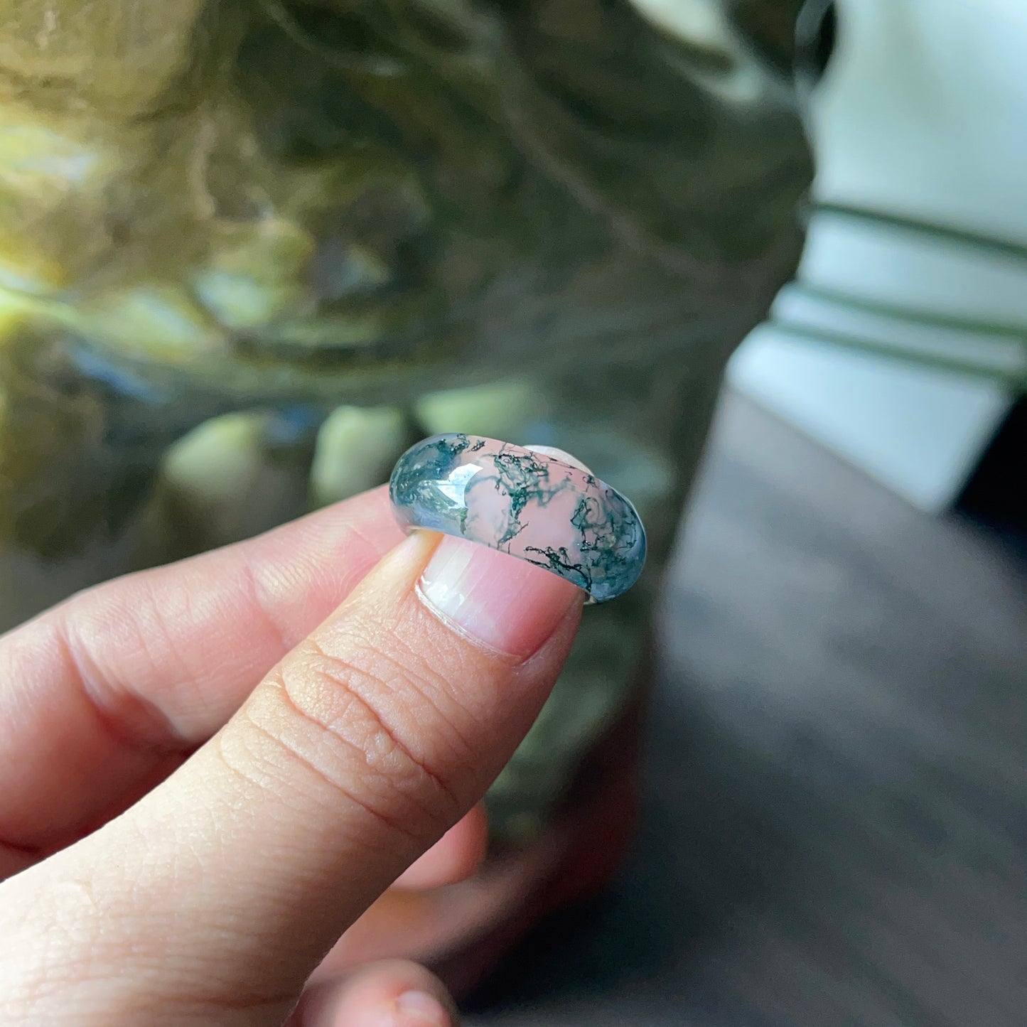 Natural Moss Agate Ring Size 1.5