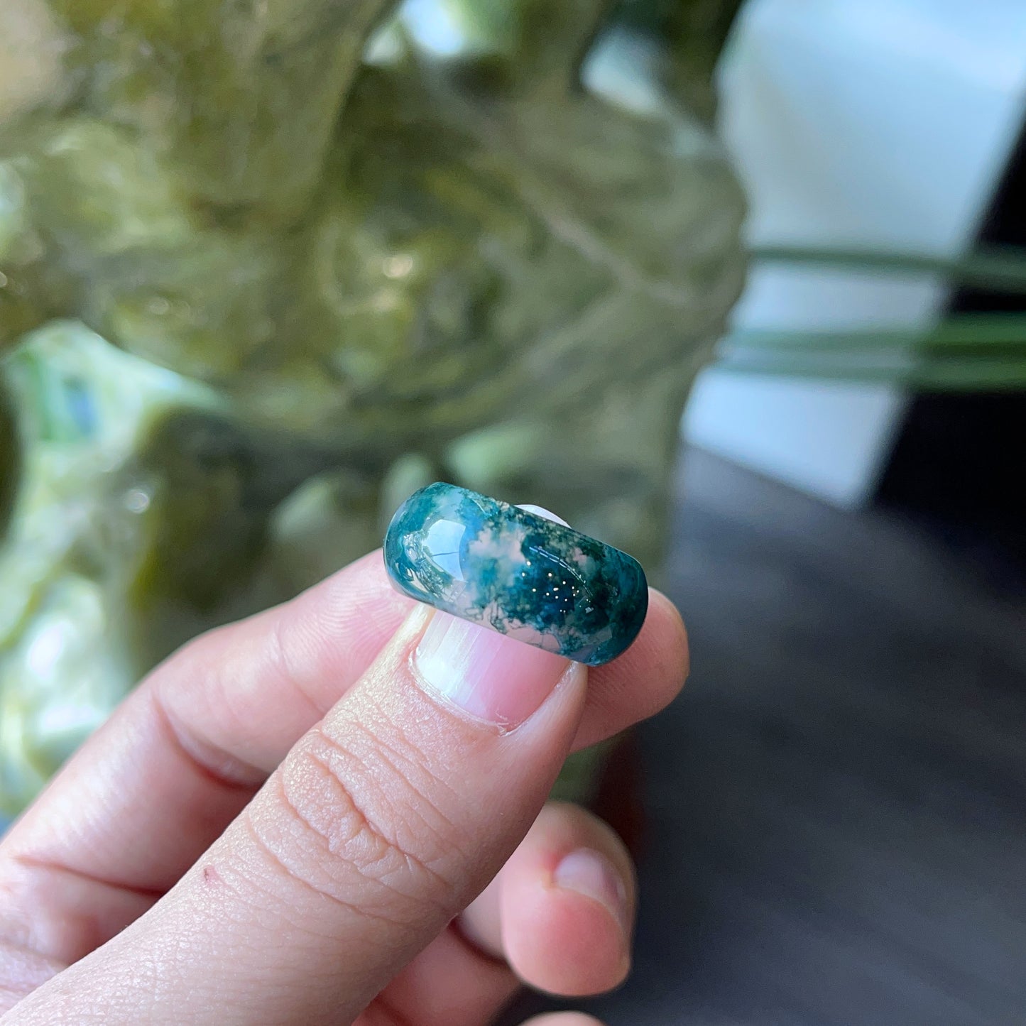 Natural Moss Agate Ring Size 1.5