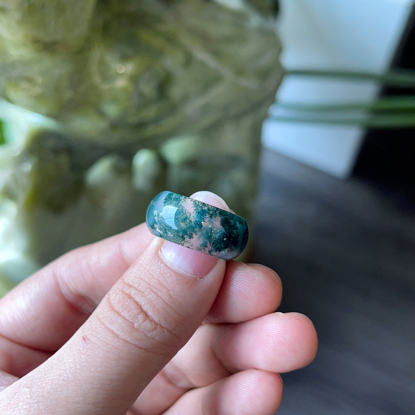 Natural Moss Agate Ring Size 1.5