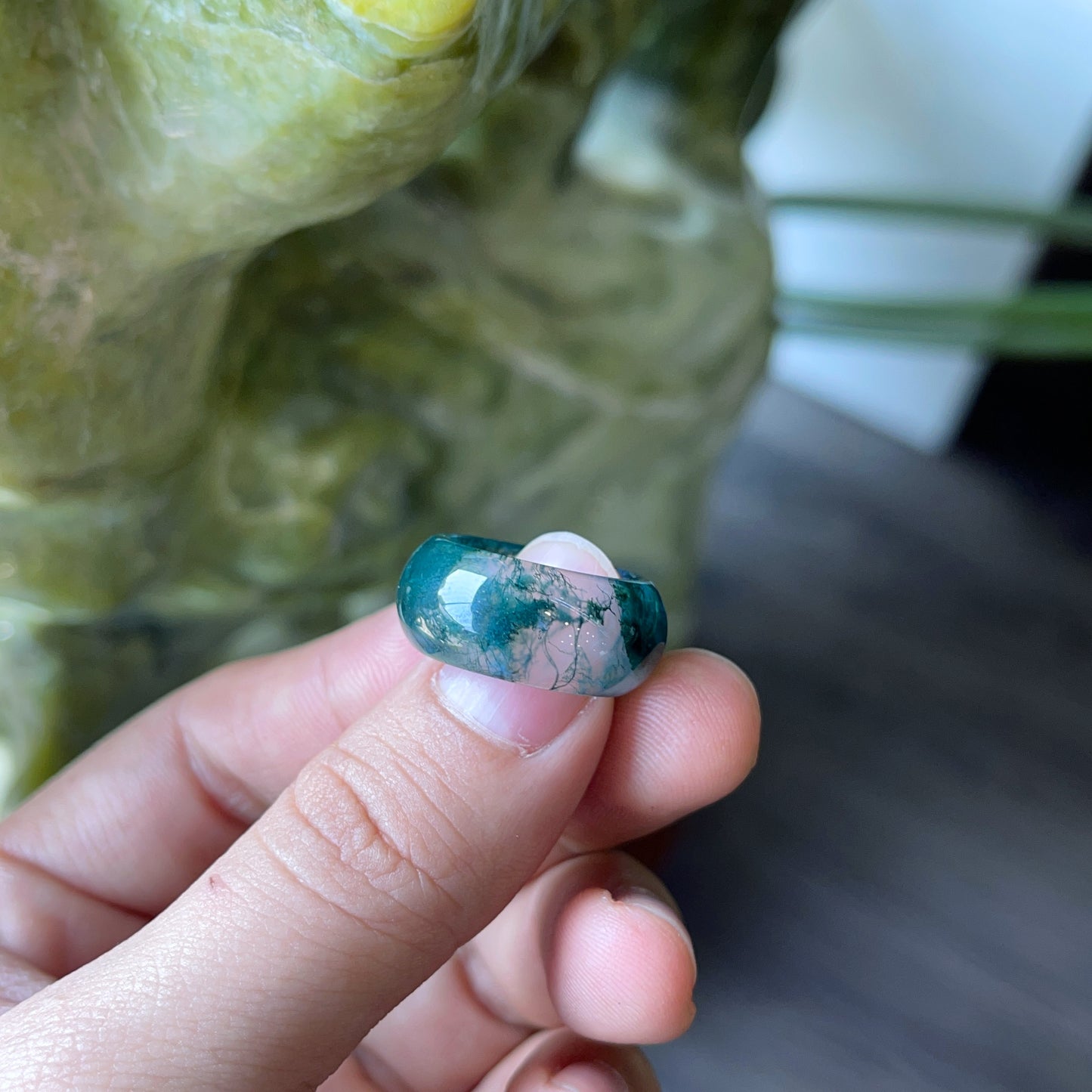 Natural Moss Agate Ring Size 1.5