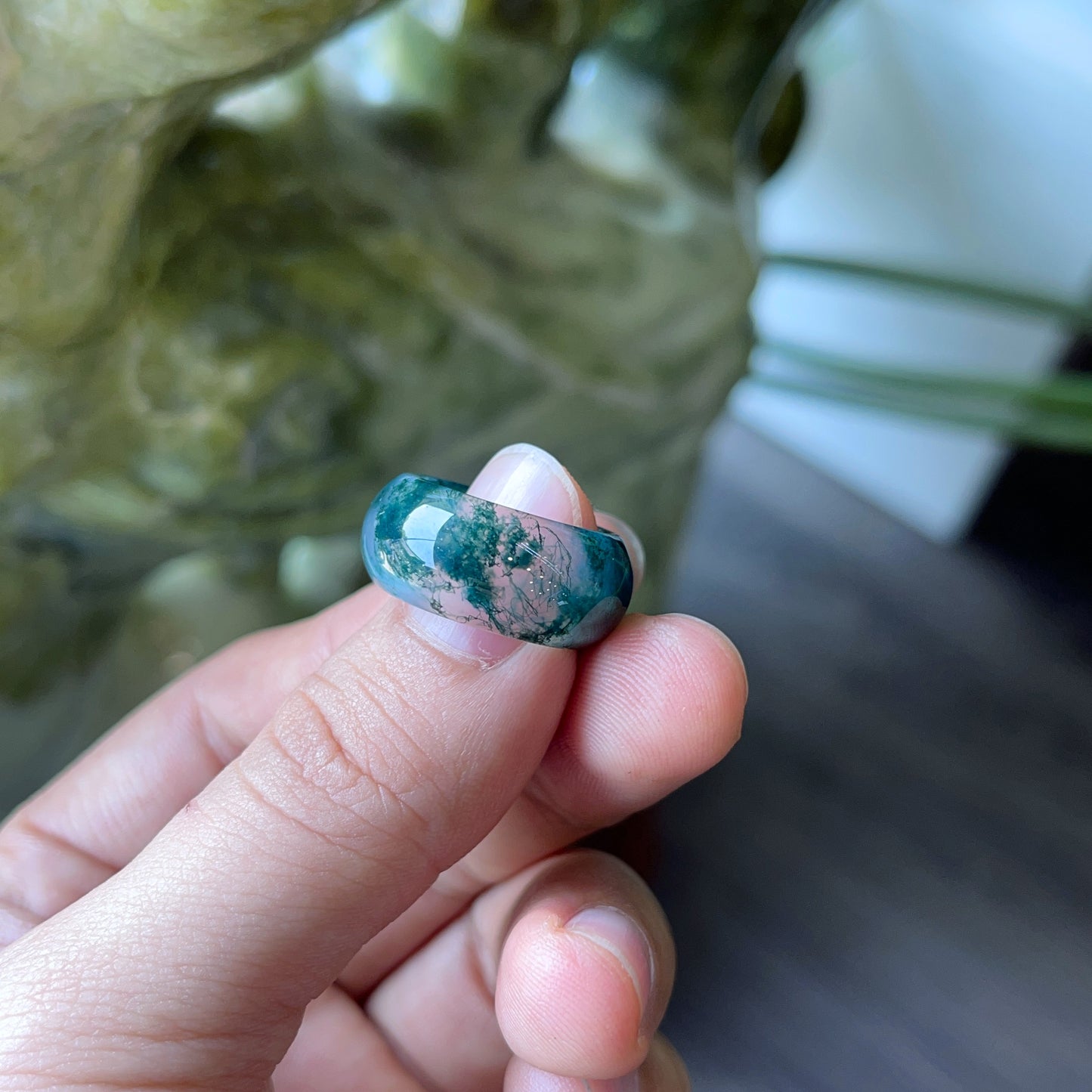 Natural Moss Agate Ring Size 1.5