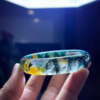 Natural Moss Agate Bangle Leaf Style Size 54 mm