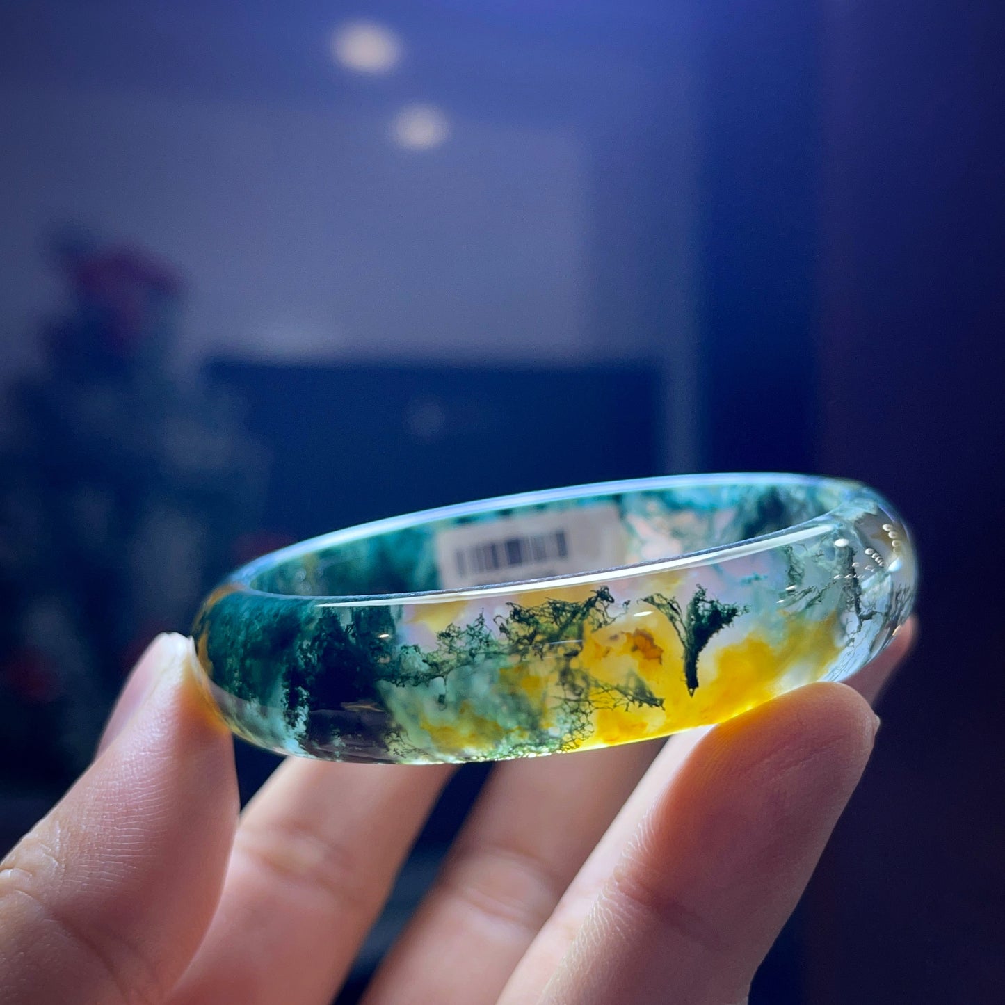 Natural Moss Agate Bangle Leaf Style Size 54 mm