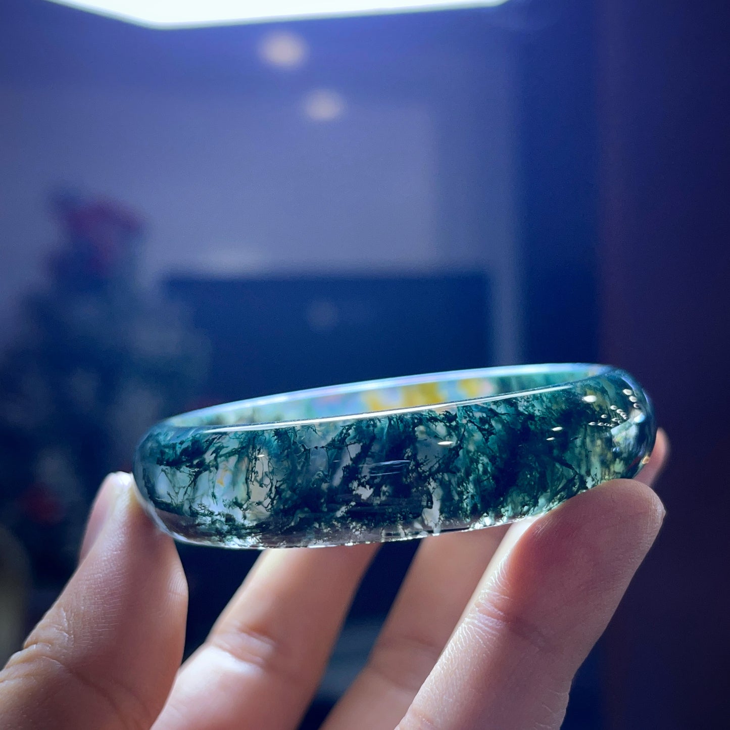 Natural Moss Agate Bangle Leaf Style Size 54 mm