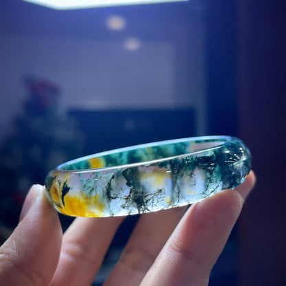 Natural Moss Agate Bangle Leaf Style Size 54 mm