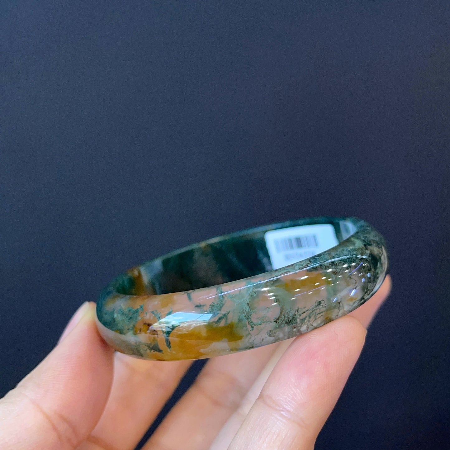 Natural Moss Agate Bangle Leaf Style Size 54 mm