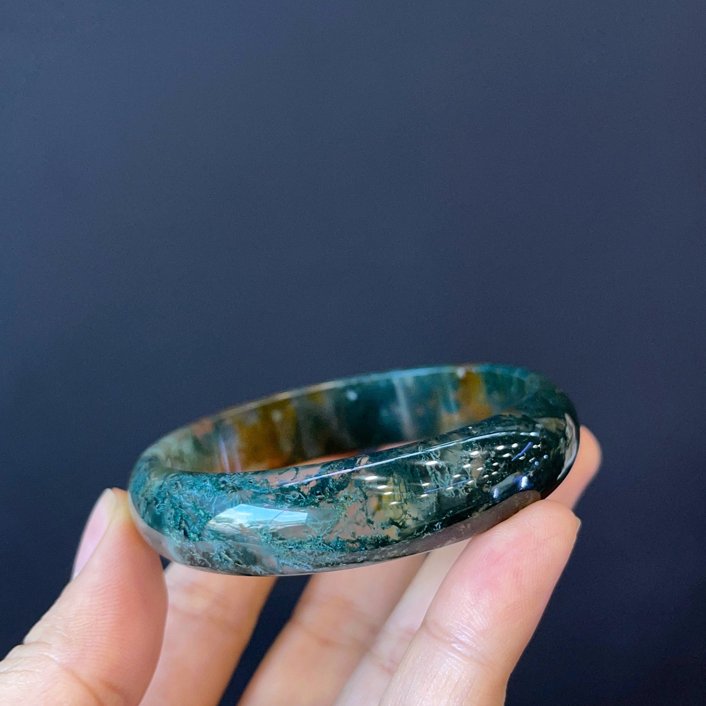 Natural Moss Agate Bangle Leaf Style Size 54 mm