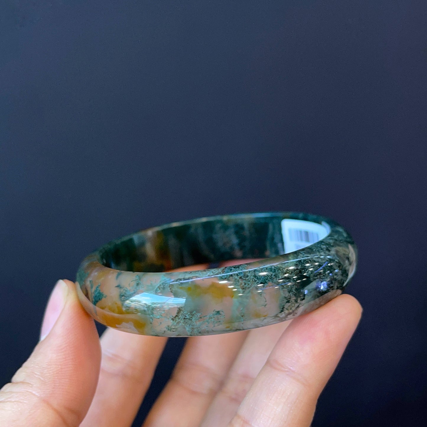 Natural Moss Agate Bangle Leaf Style Size 54 mm