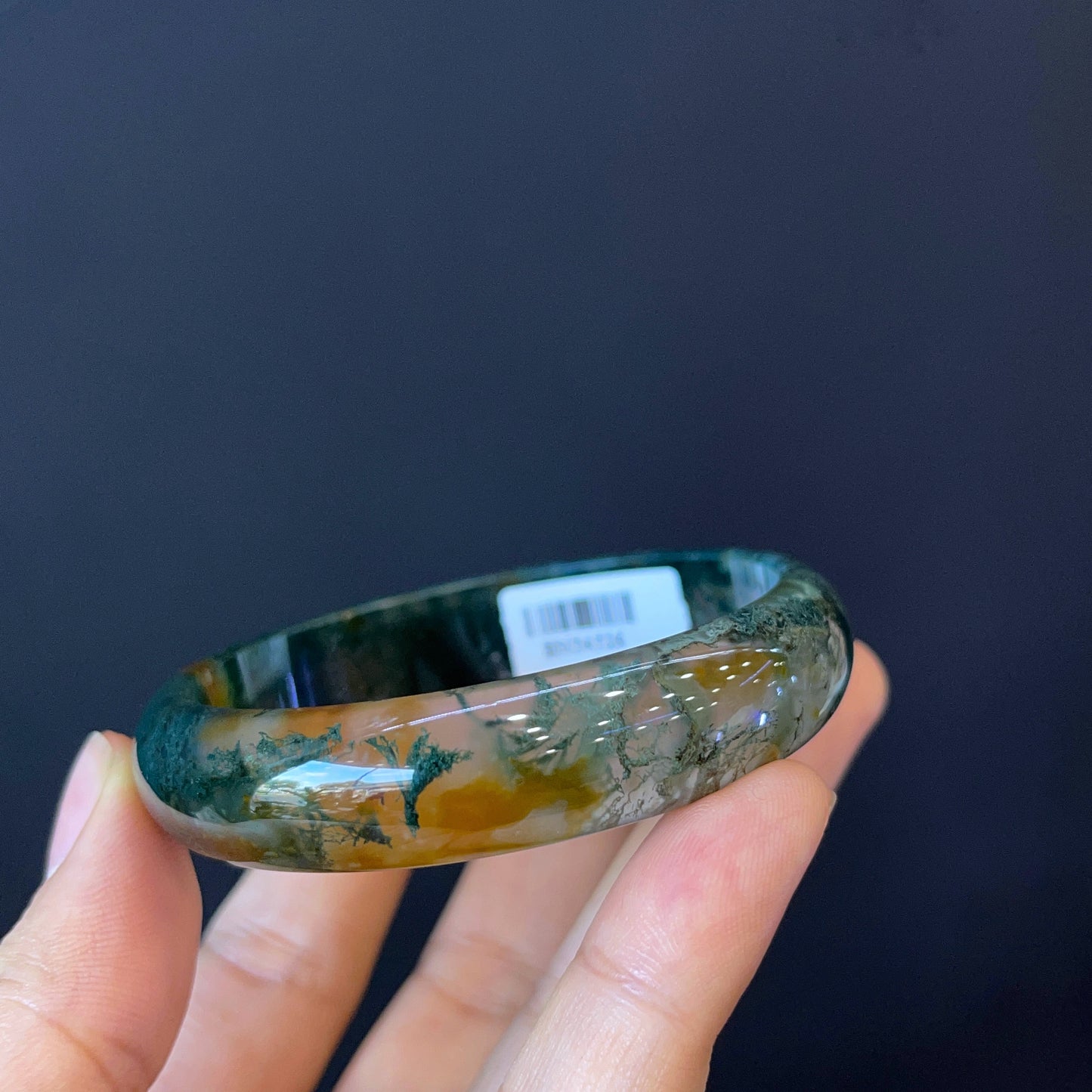 Natural Moss Agate Bangle Leaf Style Size 54 mm