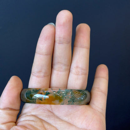 Natural Moss Agate Bangle Leaf Style Size 54 mm