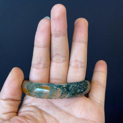 Natural Moss Agate Bangle Leaf Style Size 54 mm